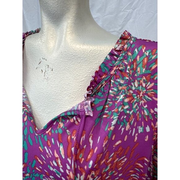 Lane Bryant Womens Fuchsia Pink Colorful Printed Tie Front Blouse Size 18/20 NWT - Picture 3 of 11